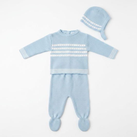 Baby Boys Blue Knit Set with Hat