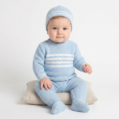 Baby Boys Blue Knit Set with Hat