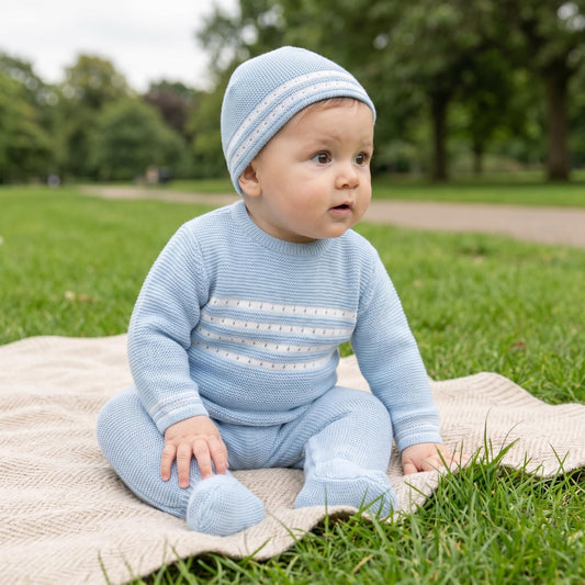 Baby Boys Blue Knit Set with Hat
