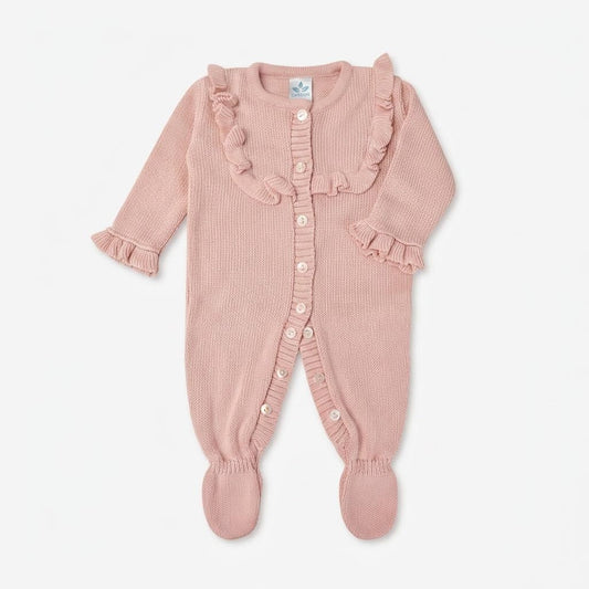 Baby Girls Pink Frill Knit Pramsuit