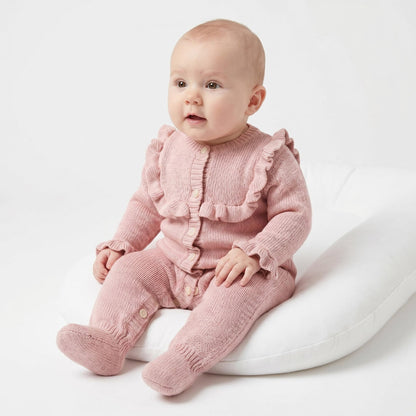 Baby Girls Pink Frill Knit Pramsuit