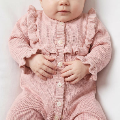 Baby Girls Pink Frill Knit Pramsuit