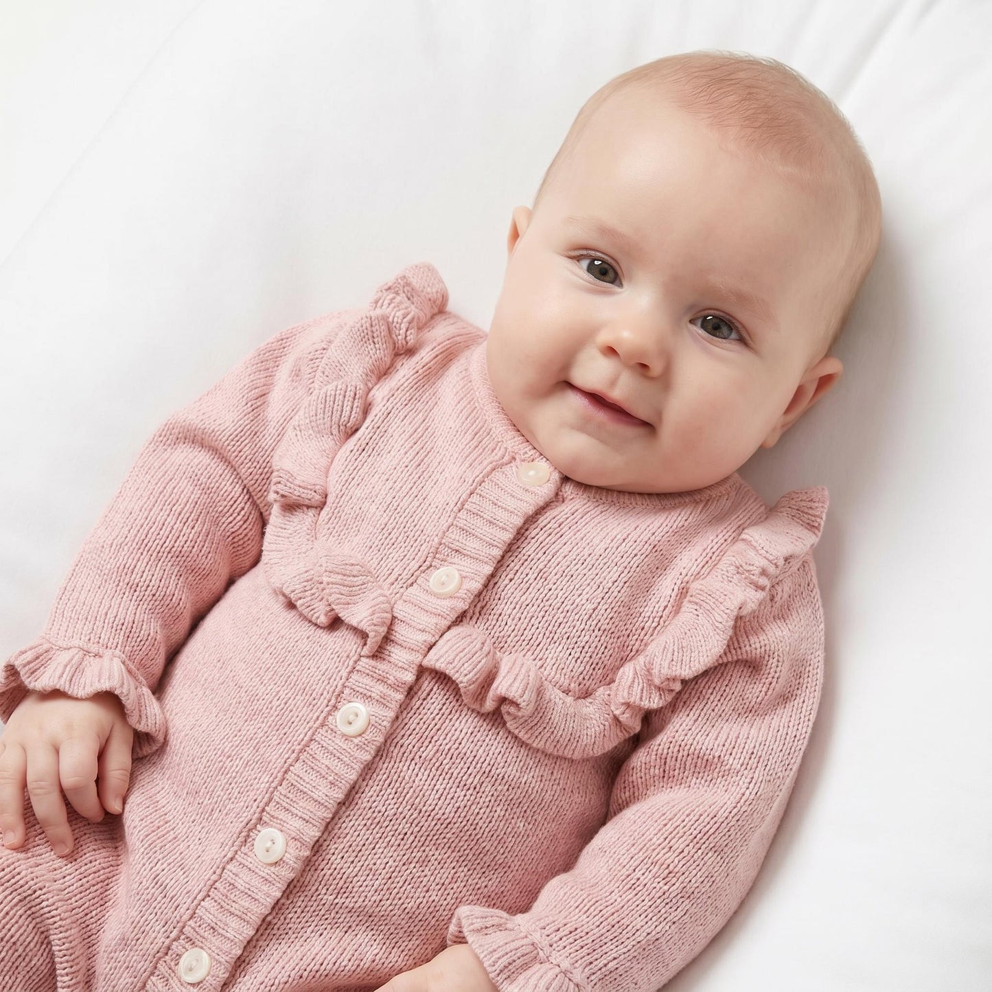 Baby Girls Pink Frill Knit Pramsuit