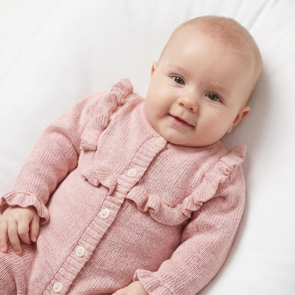 Baby Girls Pink Frill Knit Pramsuit