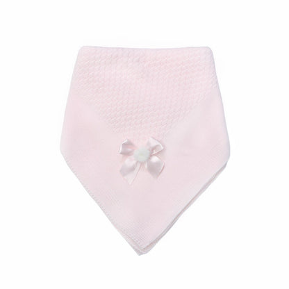 Spanish Pink Knitted Shawl with Fur Pom