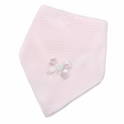Spanish Pink Knitted Shawl with Fur Pom