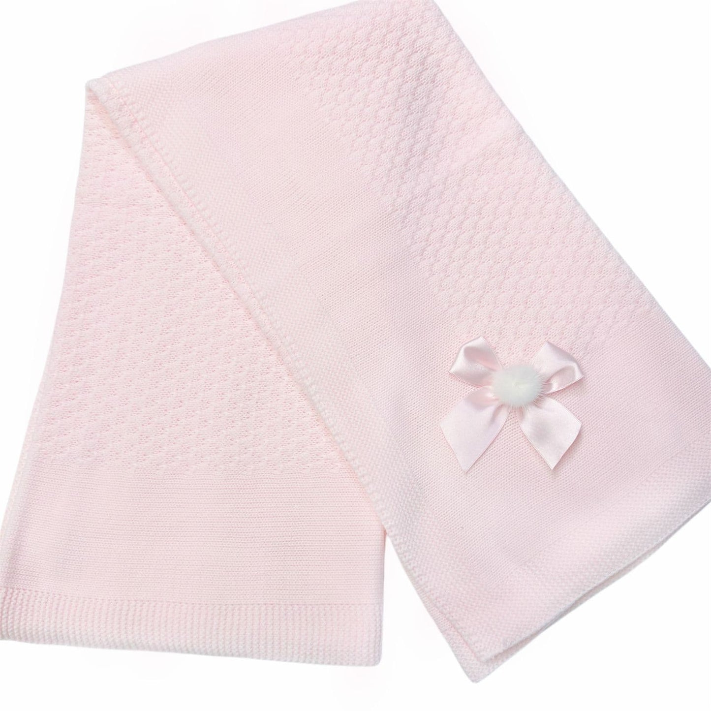 Spanish Pink Knitted Shawl with Fur Pom