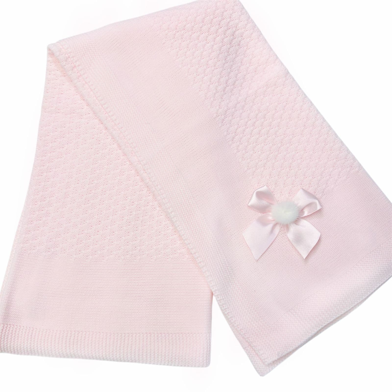 Spanish Pink Knitted Shawl with Fur Pom
