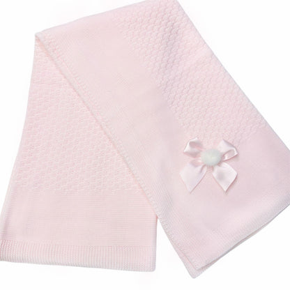 Spanish Pink Knitted Shawl with Fur Pom