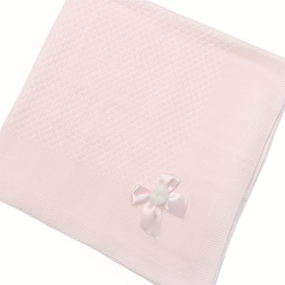 Spanish Pink Knitted Shawl with Fur Pom