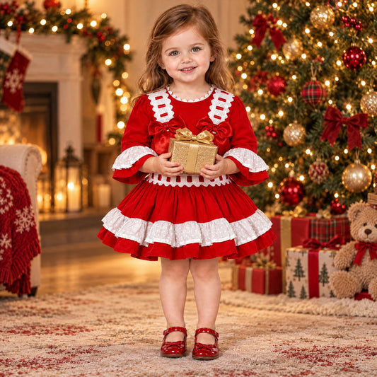 Baby Girls Red Dress With Satin Bows