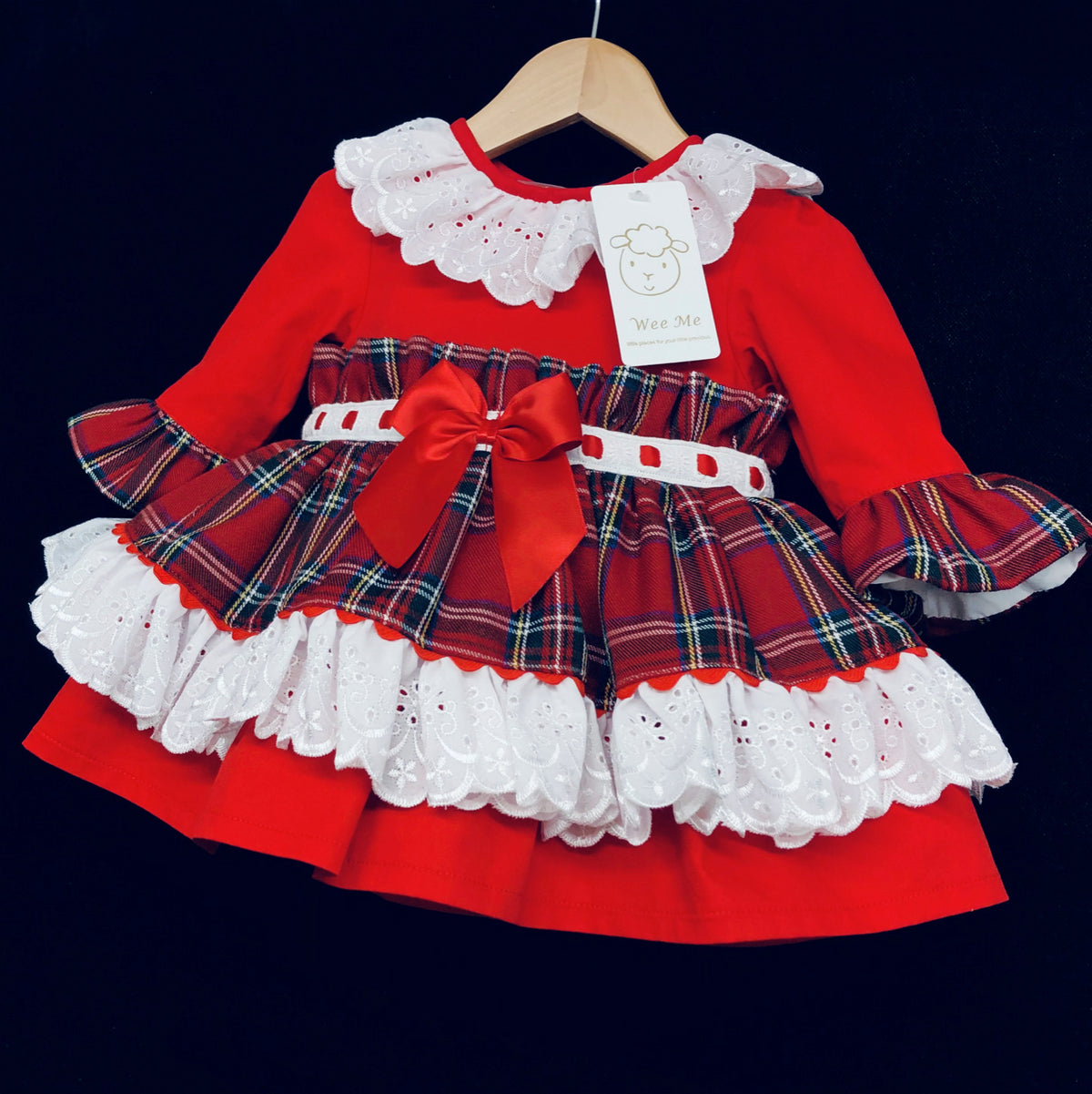 Baby Girls Red Tartan Layered Broderie Dress