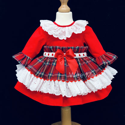 Baby Girls Red Tartan Layered Broderie Dress