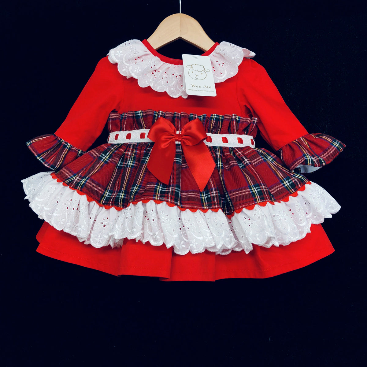 Baby Girls Red Tartan Layered Broderie Dress