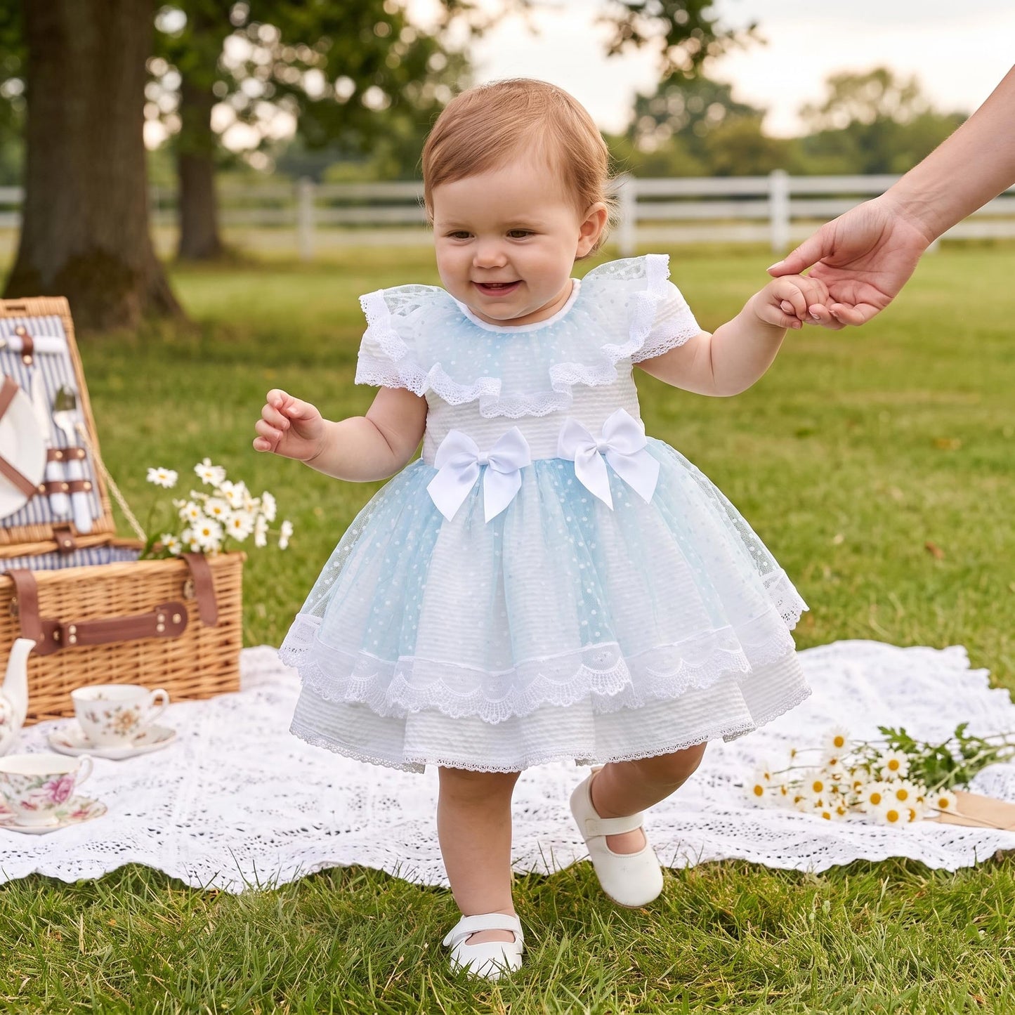 Baby Girls Light Blue Layered Lace Puff Dress