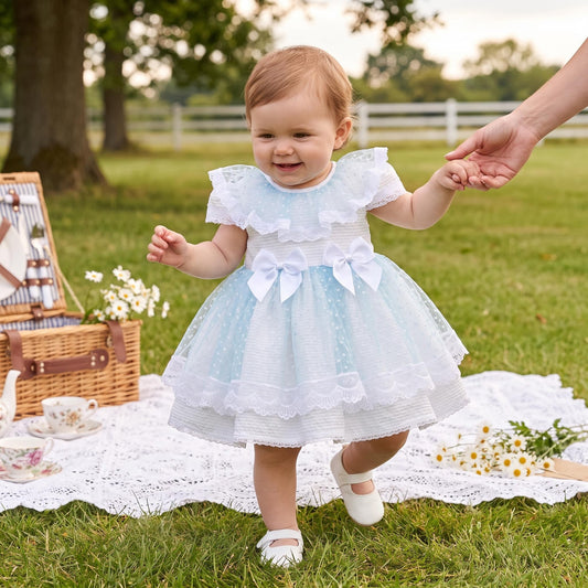 Baby Girls Light Blue Layered Lace Puff Dress