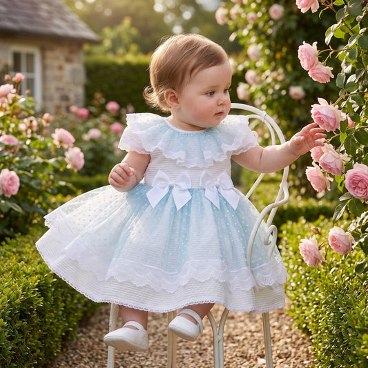 Baby Girls Light Blue Layered Lace Puff Dress