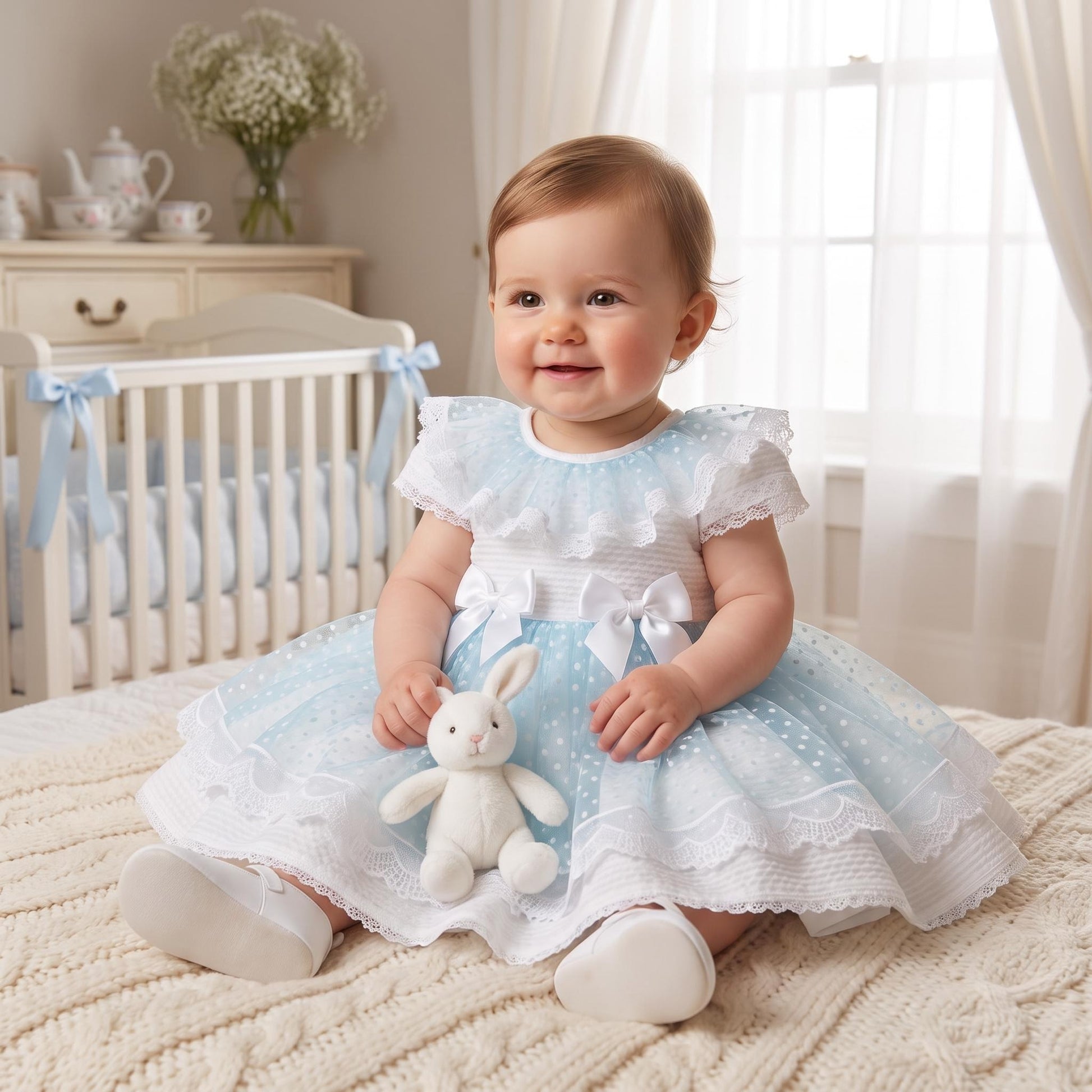 Baby Girls Light Blue Layered Lace Puff Dress