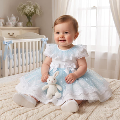 Baby Girls Light Blue Layered Lace Puff Dress
