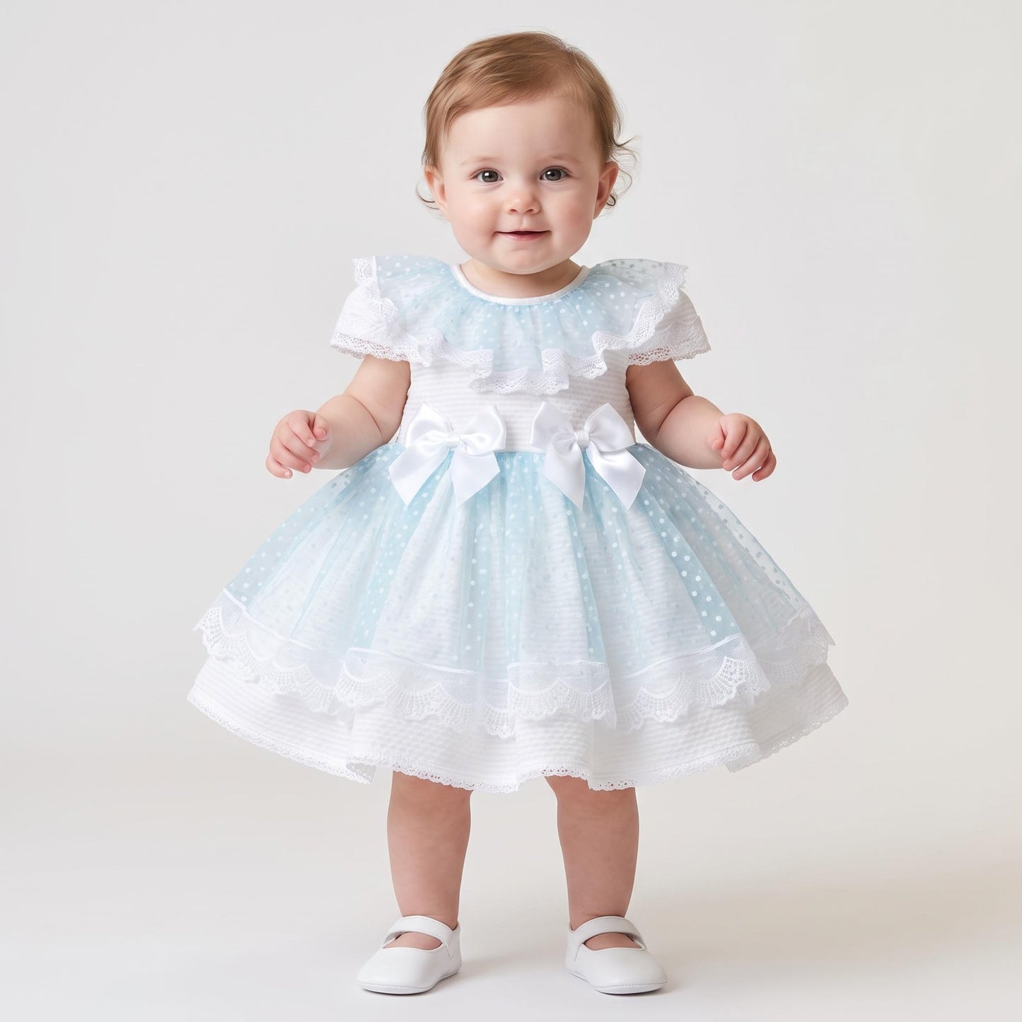 Baby Girls Light Blue Layered Lace Puff Dress