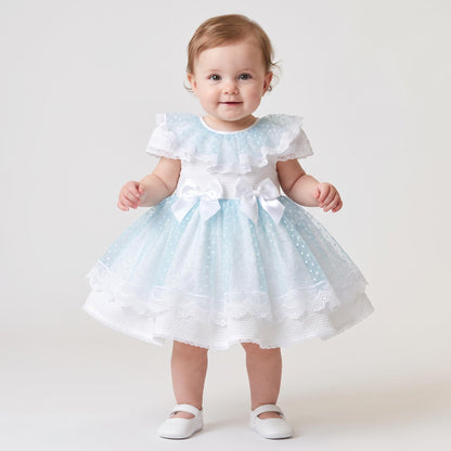 Baby Girls Light Blue Layered Lace Puff Dress