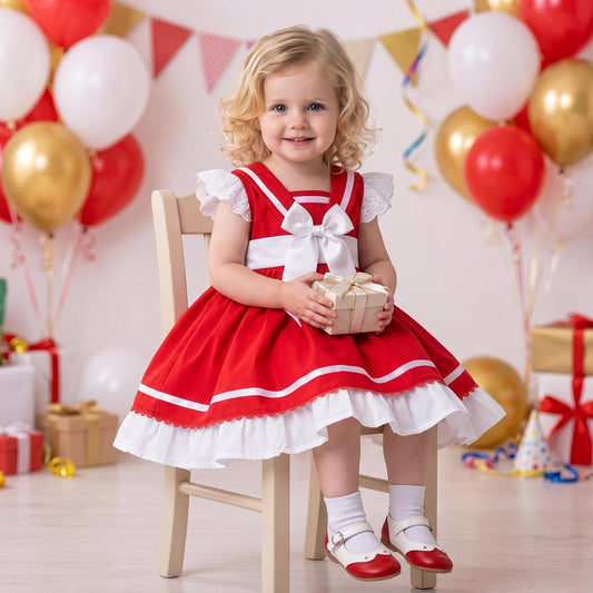 Baby Girls Red Sailor Puff Ball Dress