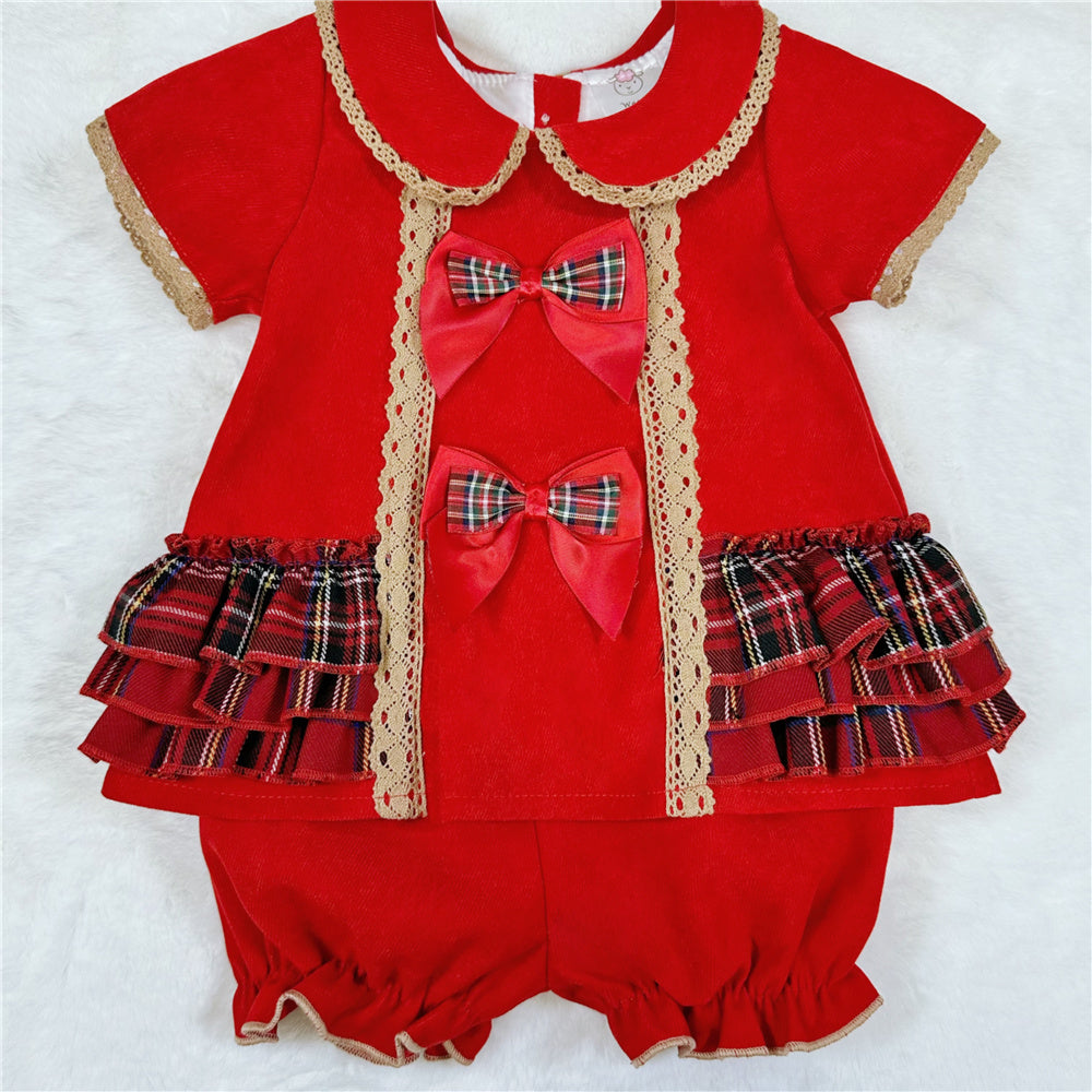 Baby Girls Red Tartan Ruffle Top and Pants Set