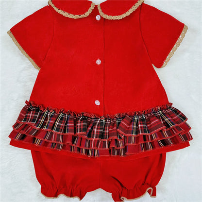 Baby Girls Red Tartan Ruffle Top and Pants Set