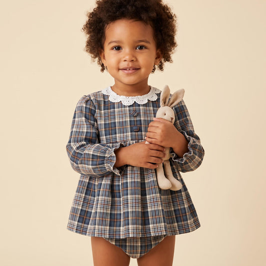 Baby Girls Blue & Grey Tartan Cotton Dress
