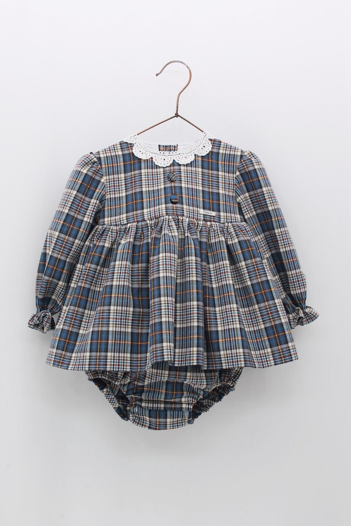 Baby Girls Blue & Grey Tartan Cotton Dress