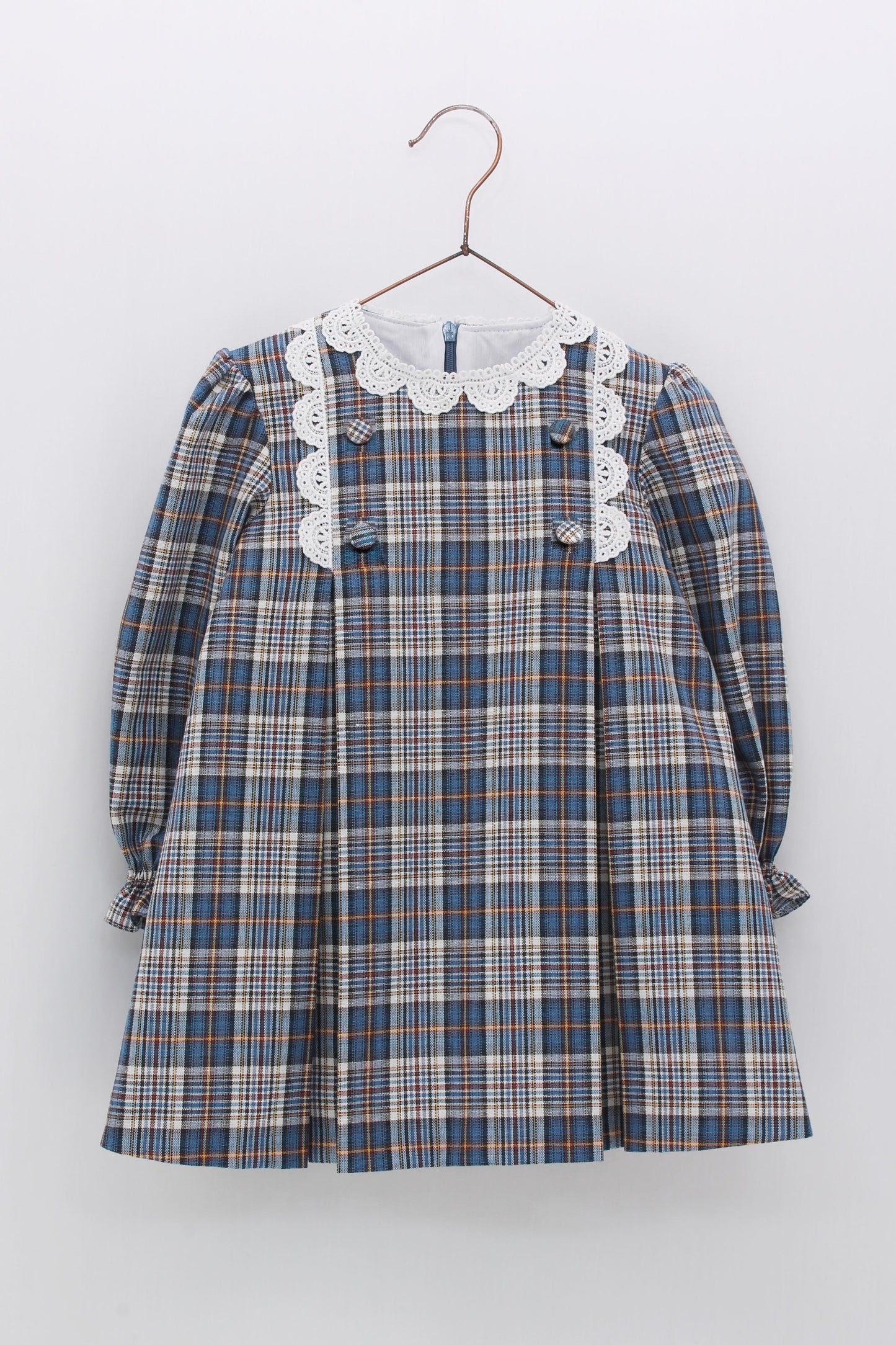 Baby Girls Blue And Grey Cotton Tartan Dress
