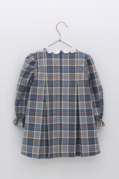 Baby Girls Blue And Grey Cotton Tartan Dress