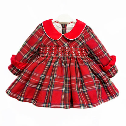 Baby Girls Red Tartan Smocked Dress and Pants