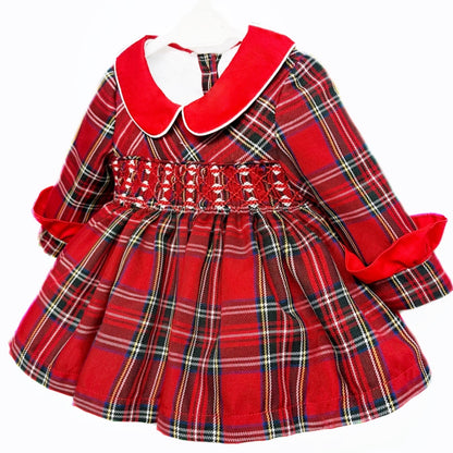 Baby Girls Red Tartan Smocked Dress and Pants