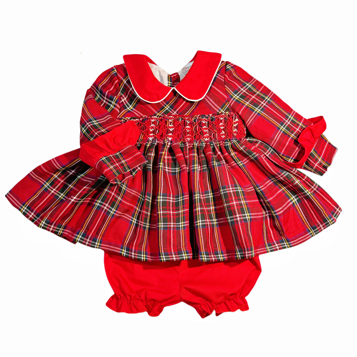 Baby Girls Red Tartan Smocked Dress and Pants