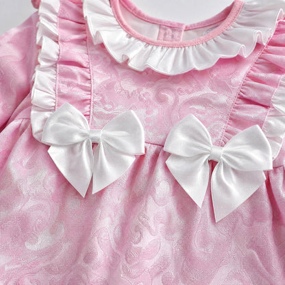Baby Girls Pink Jacquard Frill Romper