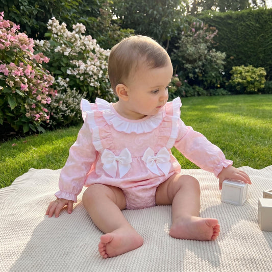 Baby Girls Pink Jacquard Frill Romper