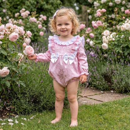 Baby Girls Pink Jacquard Frill Romper