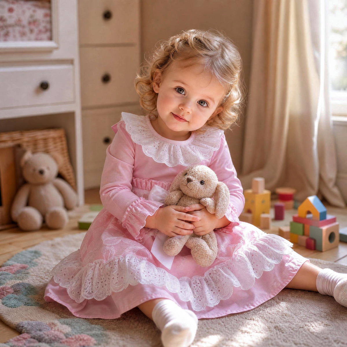 Baby Girls Pink Jacquard Lace Puffball Dress