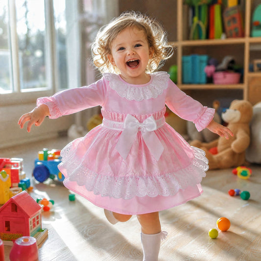 Baby Girls Pink Jacquard Lace Puffball Dress