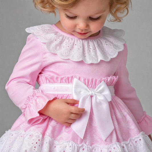 Baby Girls Pink Jacquard Lace Puffball Dress