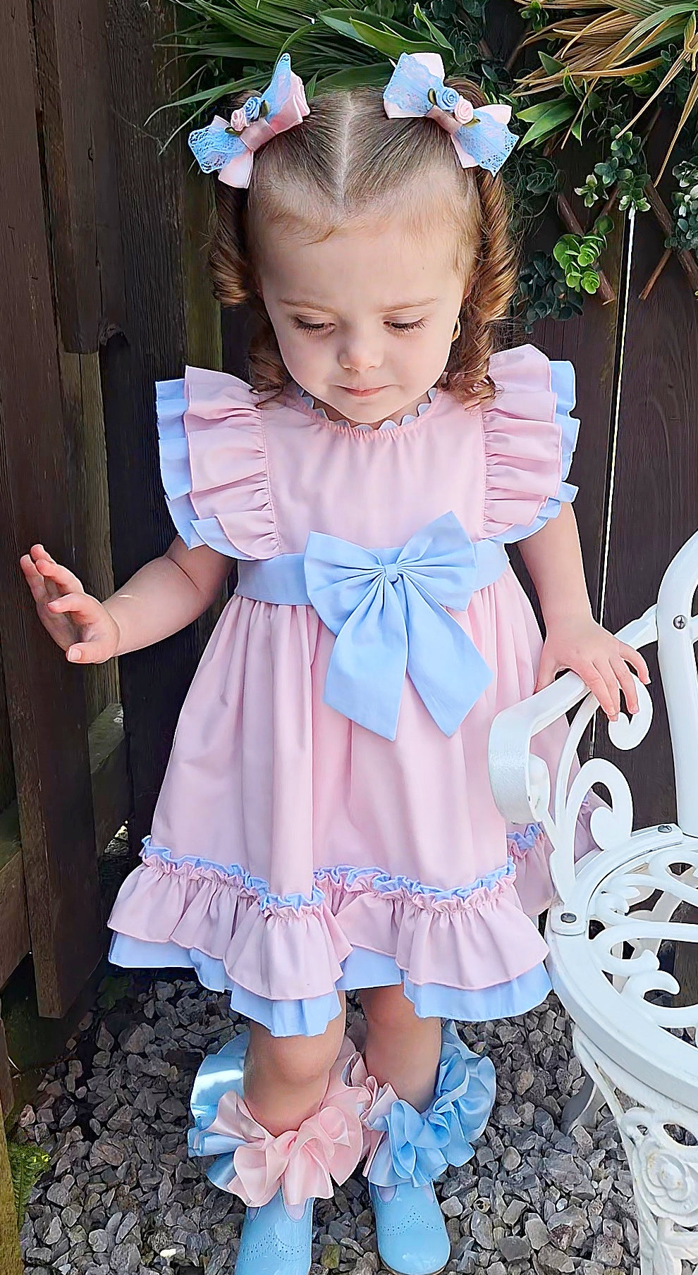 Baby Girls Pink & Blue Cotton Puffball Dress