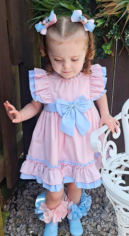 Baby Girls Pink & Blue Cotton Puffball Dress