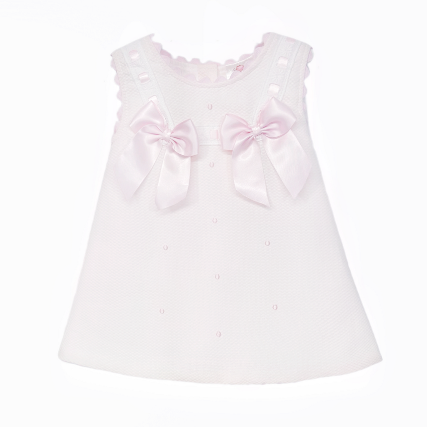 Baby Girls Pink Waffle A-Line Dress with Satin Bow