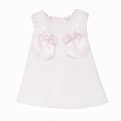 Baby Girls Pink Waffle A-Line Dress with Satin Bow
