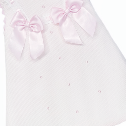 Baby Girls Pink Waffle A-Line Dress with Satin Bow