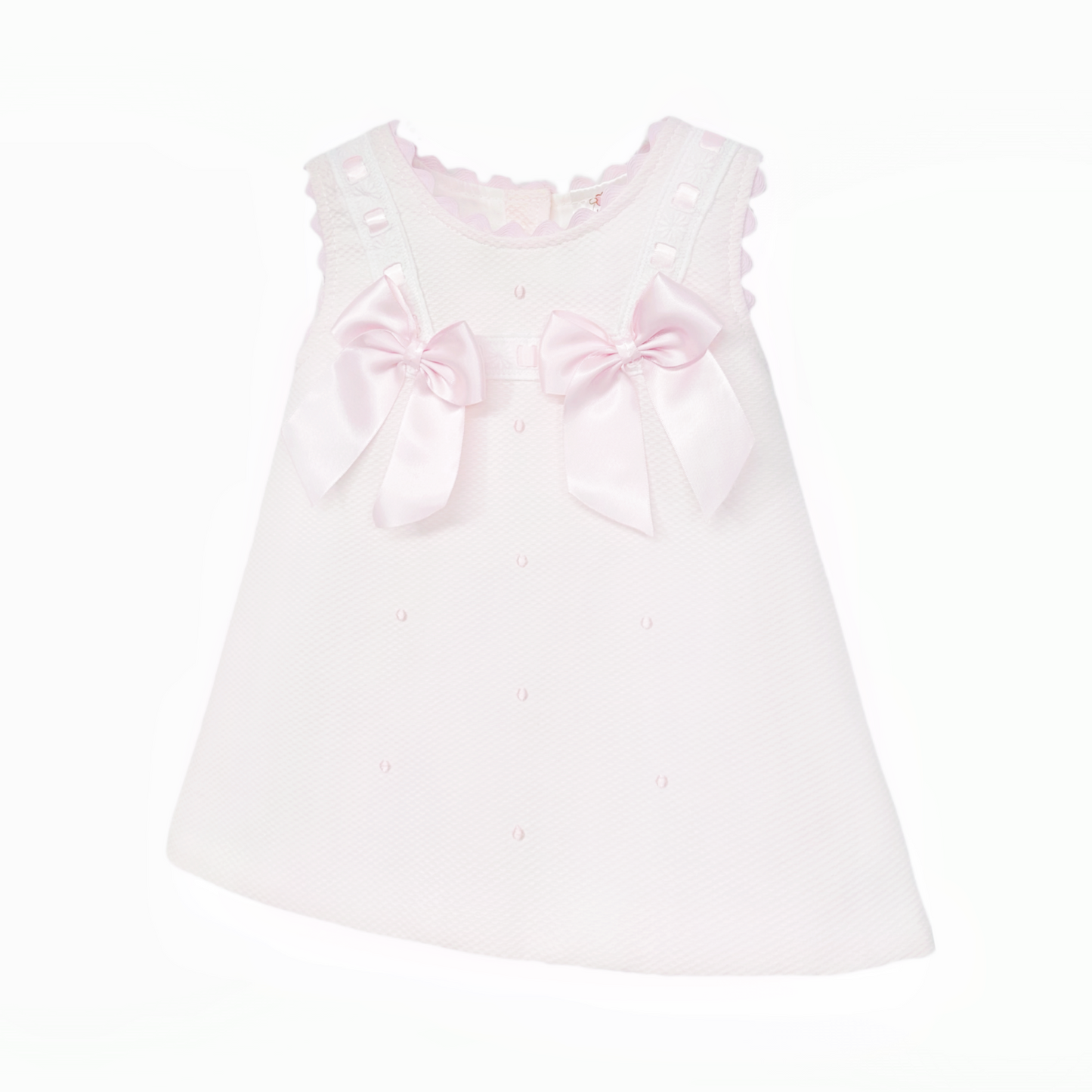 Baby Girls Pink Waffle A-Line Dress with Satin Bow