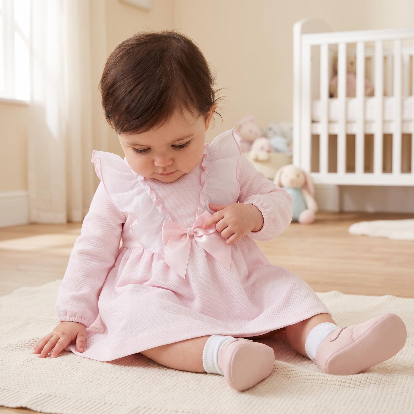 Baby Girls Pink Waffle Big Frilly Collar Dress