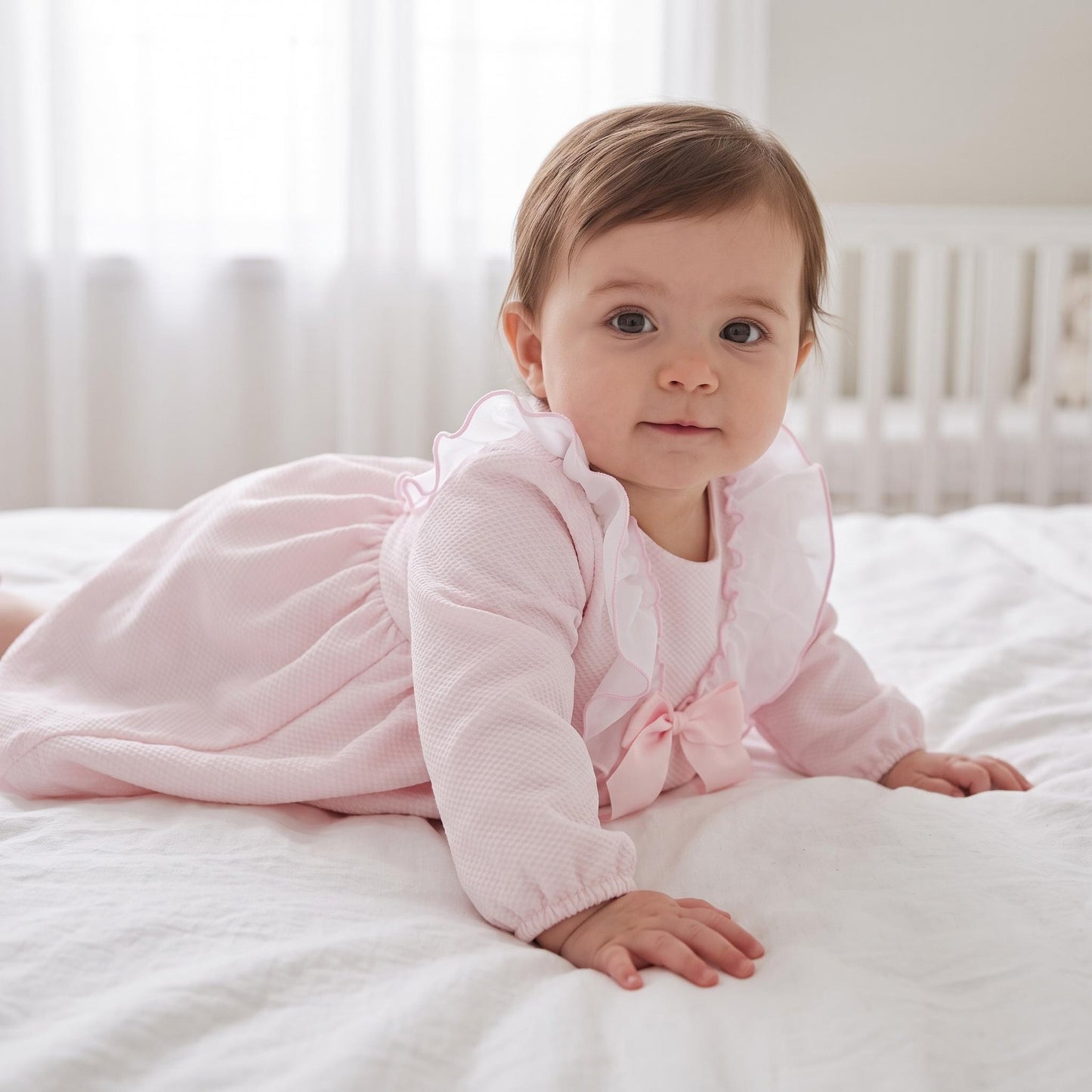 Baby Girls Pink Waffle Big Frilly Collar Dress