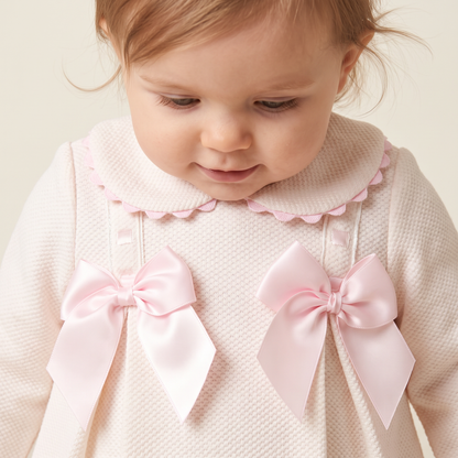 Baby Girls Pink Waffle Puff Dress with Satin Bow